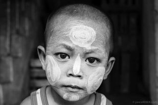 Thanaka on Child Close-up Portrait - Yangon, Myanmar