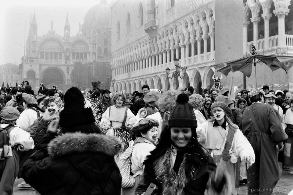 Crow on Piazetta during Carnival of Venice, Italy