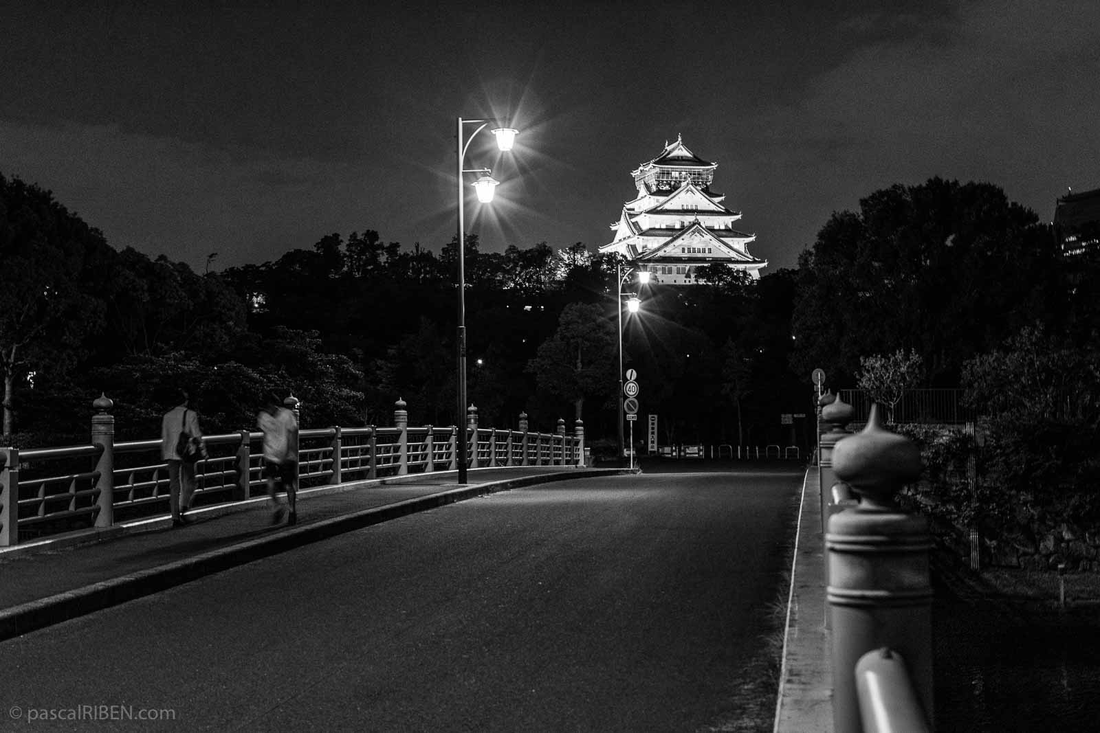Osaka Castle by night.