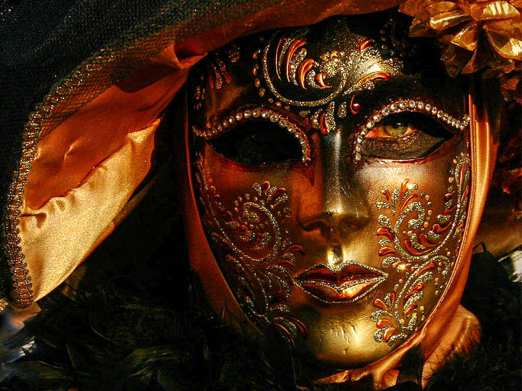 Close-up of a masked person during the Carnival of Venice.